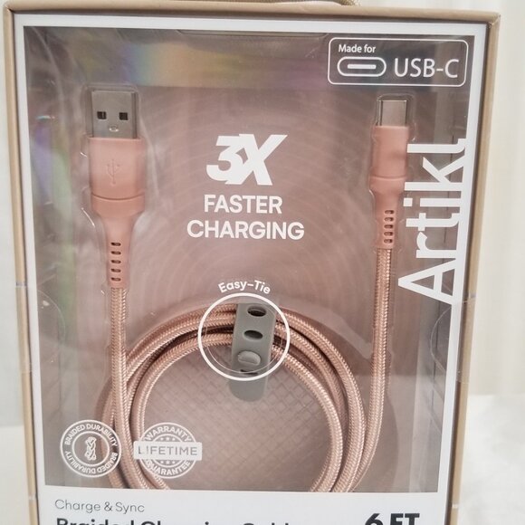 Artikl Charge & Sync Braided Charging Cable 6f USB-A to UBC-C 3X Color Peach - Picture 4 of 16